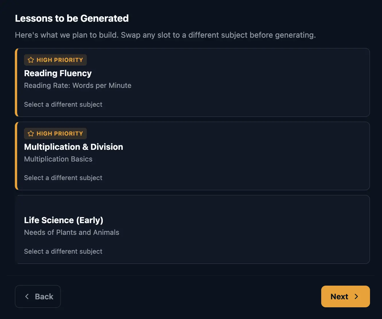 Generate the Lessons screen in Primer