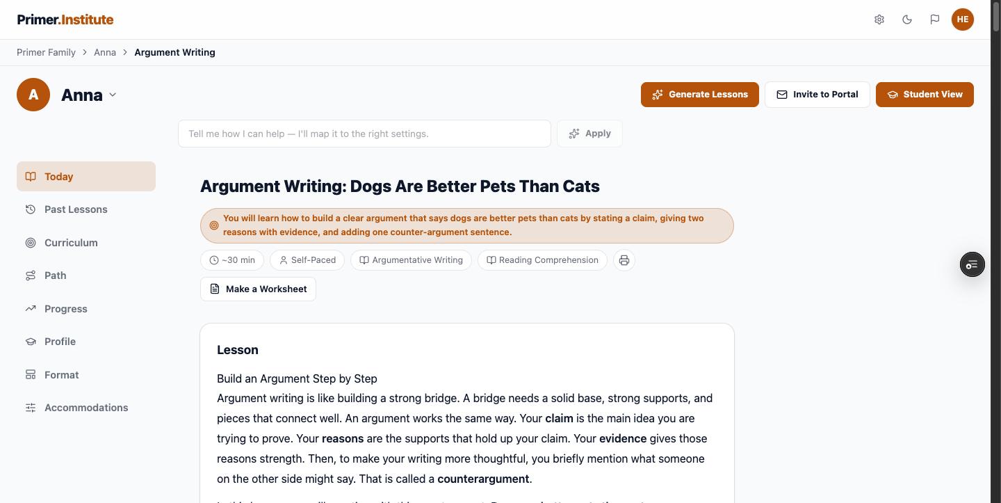 Full content view of a generated lesson