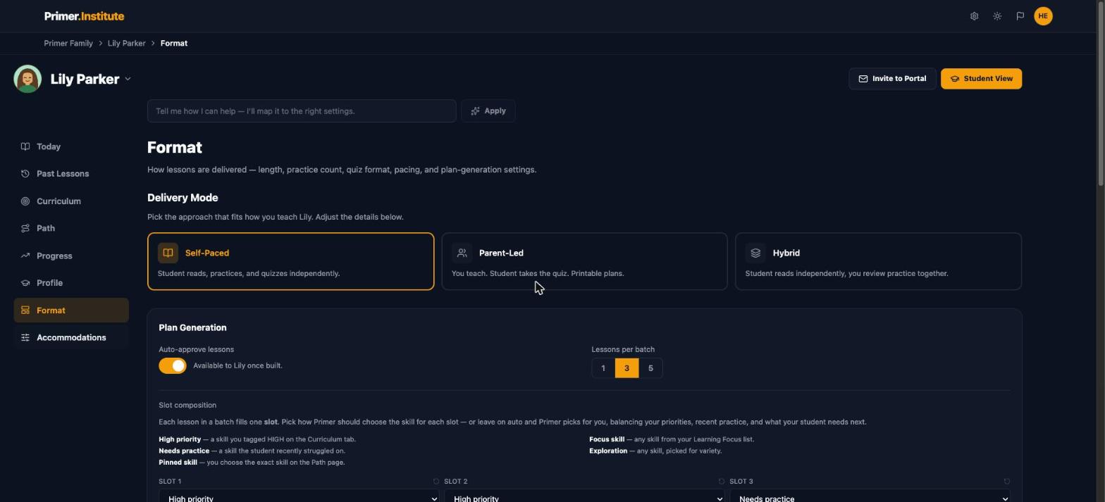 Format tab showing Delivery Mode options and Plan Generation settings