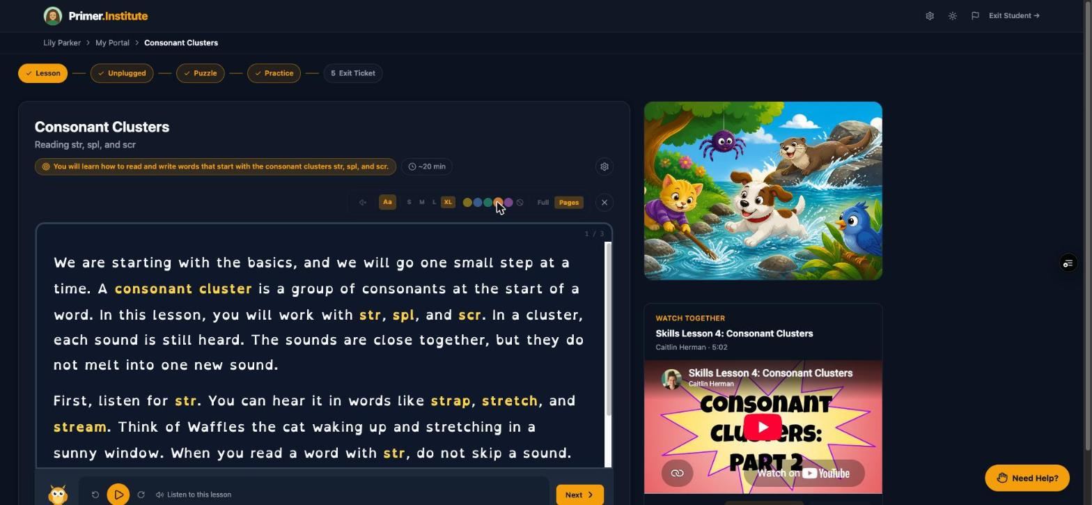 Colored reading overlay applied to the lesson passage
