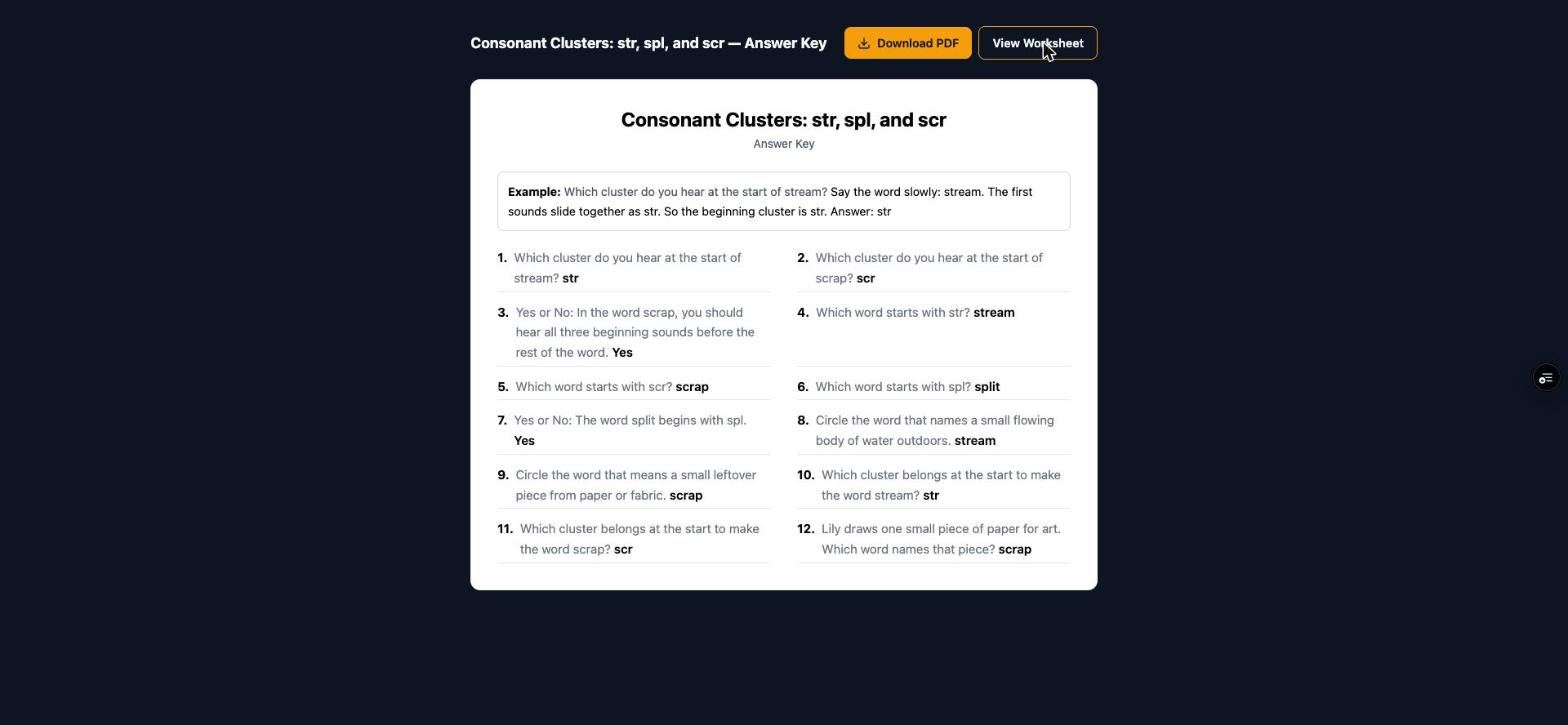 Worksheet answer key view