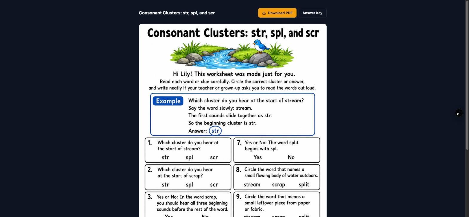 Generated worksheet ready to print or download