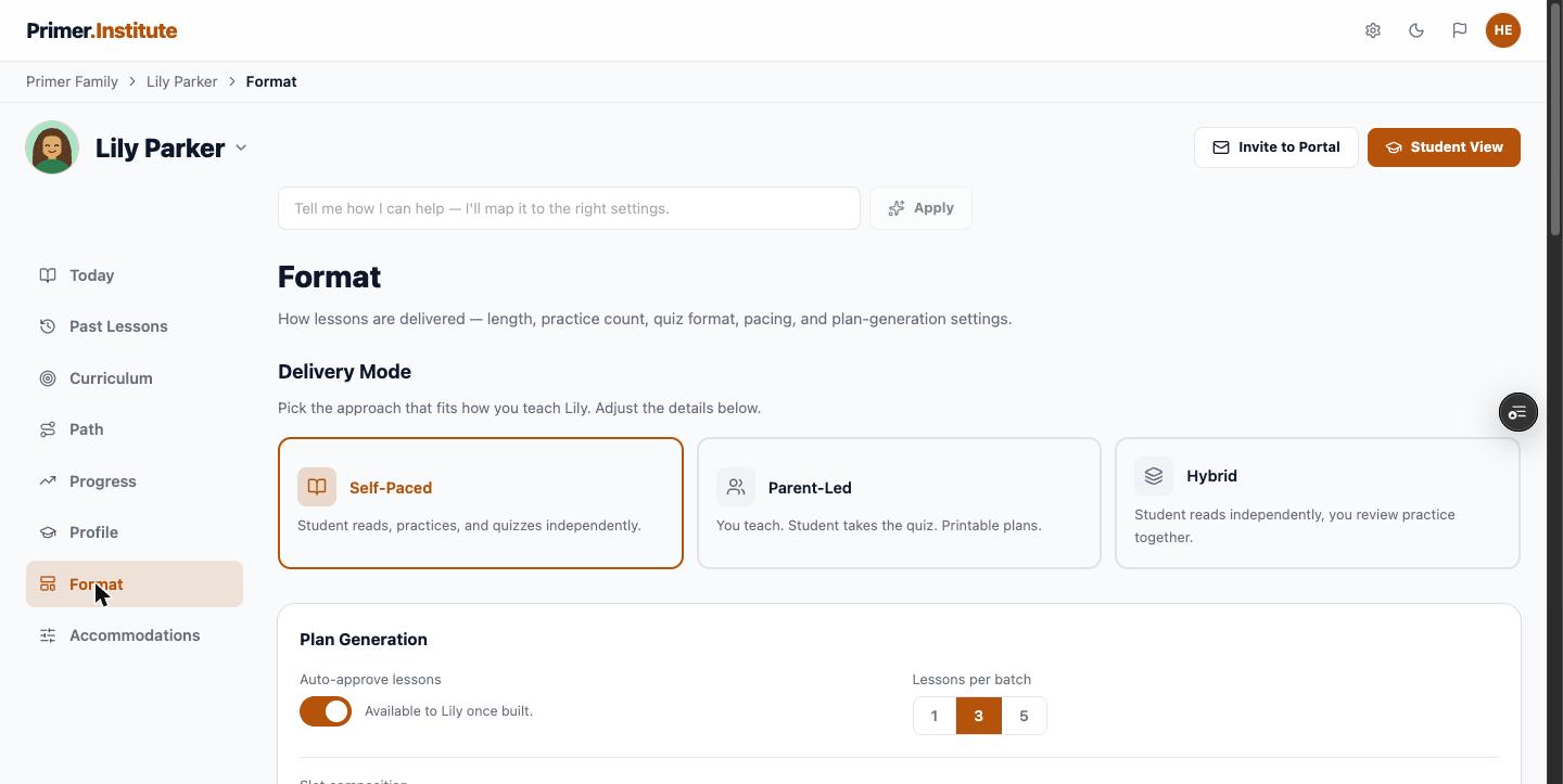 Format tab showing delivery mode options