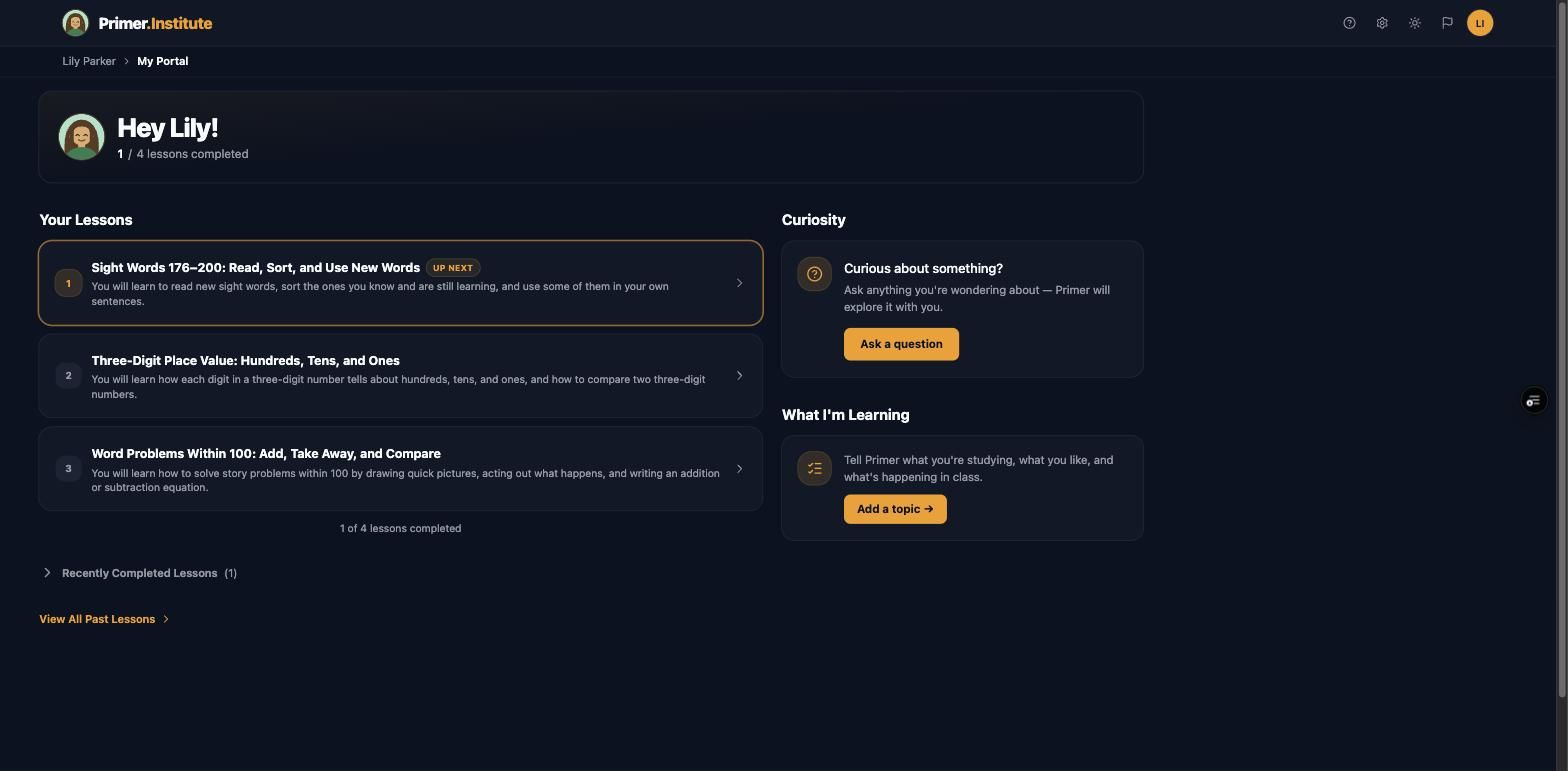 Student portal home screen