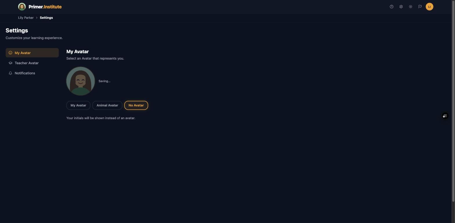 My Avatar settings, No Avatar mode
